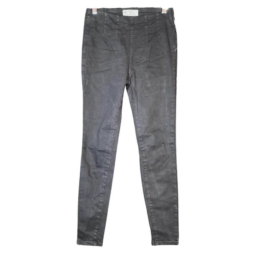 Free People Womens Jeans Black Denim Pull On Pleated Skinny Stretch 27